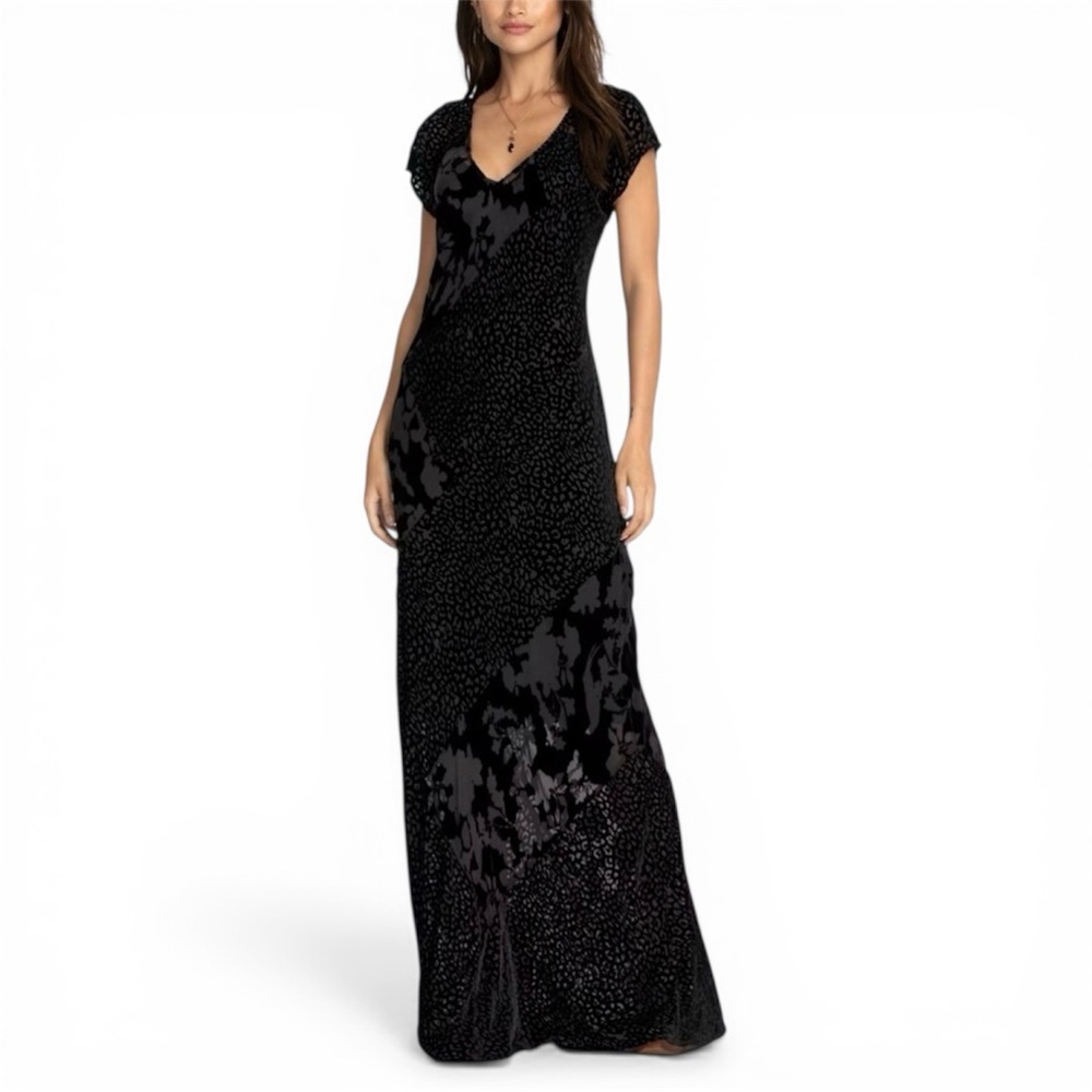 Johnny Was Black Mixed-Print V-Neck Maxi Dress
